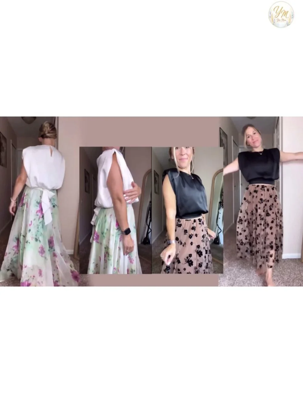 Women's 3D Posy Double-Layered Mesh Midi Skirt Wedding Party